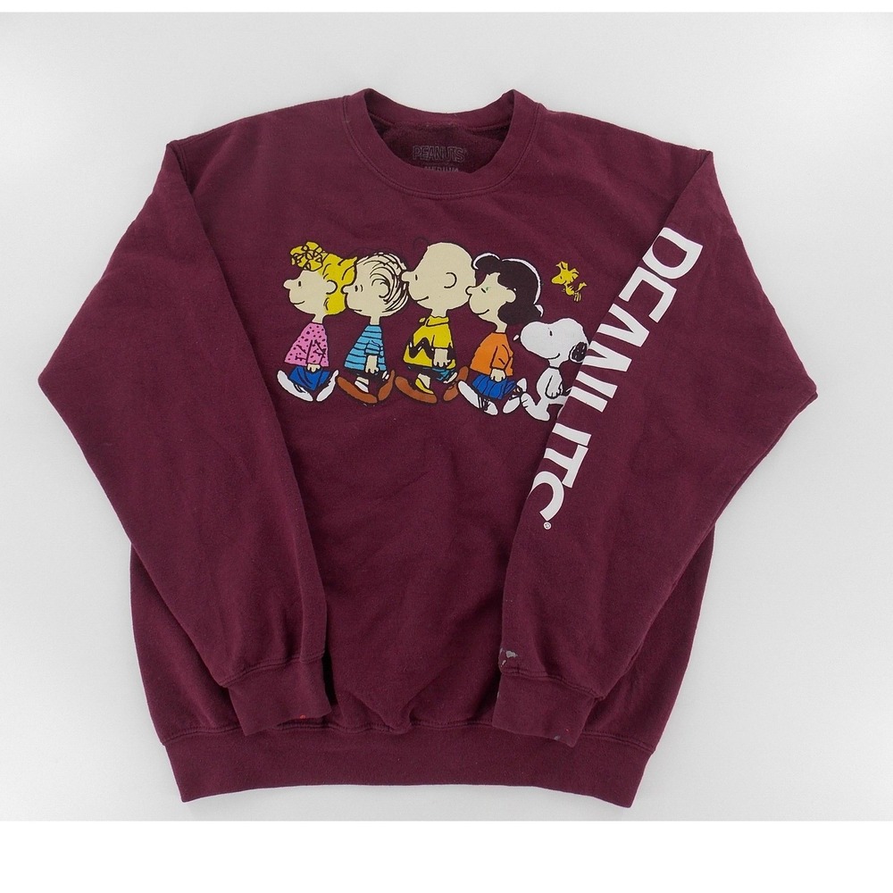 Peanuts Crewneck Sweatshirt Graphic Print Modern Mens Size Medium Maroon Red